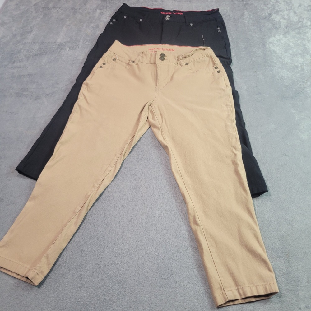 Sabrina Lauren Cropped Pants Women Size 10 Black Tan Khaki Stretch Bundle 2 Pair